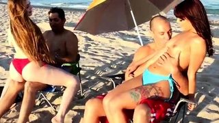 Teen rides big cock Beach Bait And Switch